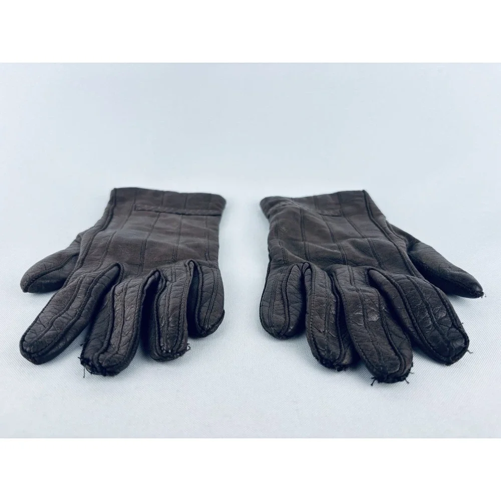 Vintage Womens Size 6.5  Brown Cashmere  Lined Leather Gloves Made In Italy